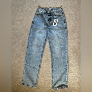 Princess Polly Holly Asymmetric Light Wash Straight Leg Jeans